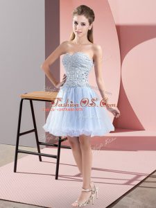 Mini Length Lavender Prom Dresses Tulle Sleeveless Beading