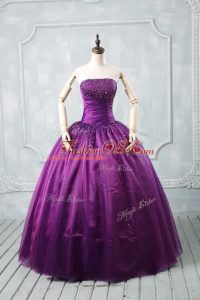 Fabulous Floor Length Purple 15 Quinceanera Dress Organza Sleeveless Beading