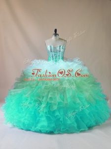 Latest Sweetheart Sleeveless Tulle Vestidos de Quinceanera Beading and Ruffles Lace Up