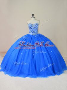 Modest Blue Sleeveless Tulle Lace Up 15 Quinceanera Dress for Sweet 16 and Quinceanera