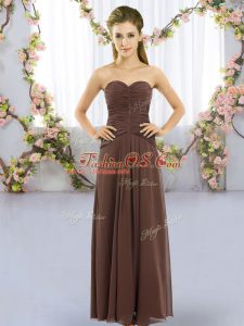 Brown Lace Up Sweetheart Ruching Vestidos de Damas Chiffon Sleeveless