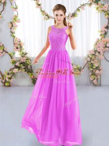 Suitable Scoop Sleeveless Chiffon Quinceanera Court of Honor Dress Lace Zipper