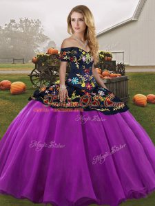 Customized Black And Purple Sleeveless Tulle Lace Up Sweet 16 Quinceanera Dress for Military Ball and Sweet 16 and Quinceanera