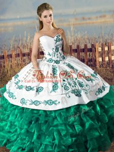 Romantic Sweetheart Sleeveless Organza Sweet 16 Quinceanera Dress Embroidery and Ruffles Lace Up