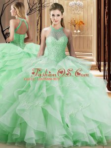 Sleeveless Brush Train Beading and Ruffles Lace Up Vestidos de Quinceanera