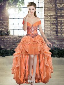 Wonderful High Low A-line Sleeveless Orange Lace Up