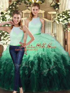 Custom Designed Multi-color Sleeveless Floor Length Ruffles Backless Quinceanera Gown