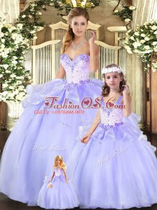 Organza Sweetheart Sleeveless Lace Up Beading and Ruffles Quinceanera Gowns in Lavender