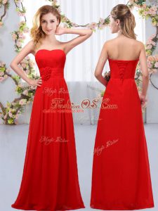 Comfortable Sweetheart Sleeveless Chiffon Wedding Party Dress Hand Made Flower Lace Up