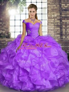 Sleeveless Beading and Ruffles Lace Up 15th Birthday Dress