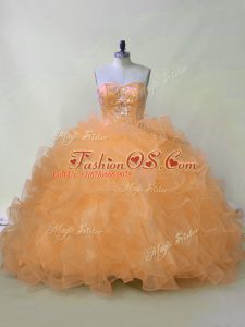 Best Selling Sleeveless Beading and Ruffles Lace Up Quince Ball Gowns