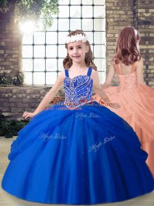 Straps Sleeveless Tulle Child Pageant Dress Beading Lace Up