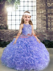 Lavender Scoop Lace Up Beading and Ruffles Little Girl Pageant Gowns Sleeveless