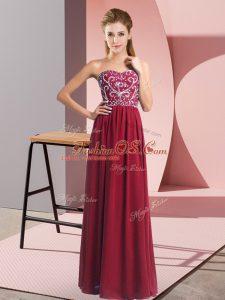 New Arrival Sleeveless Floor Length Beading Lace Up with Wine Red