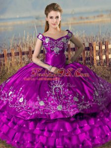 Purple Sweet 16 Dresses Sweet 16 and Quinceanera with Embroidery and Ruffled Layers Off The Shoulder Sleeveless Lace Up