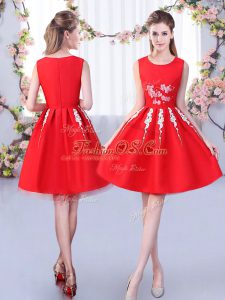 Red Zipper Scoop Appliques Dama Dress Satin and Tulle Sleeveless