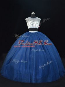 Decent Navy Blue Lace Up Scoop Beading Quinceanera Dress Tulle Sleeveless