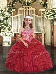 Sleeveless Beading and Ruffles Lace Up Pageant Dresses
