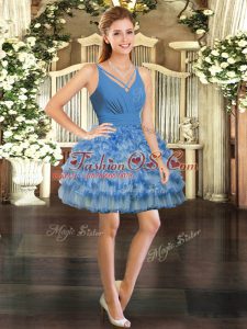 Mini Length Ball Gowns Sleeveless Blue Prom Dresses Backless