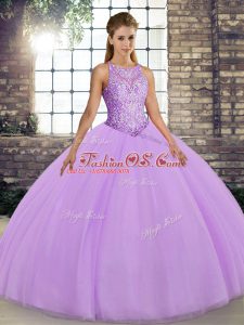 Lavender Sleeveless Embroidery Floor Length Quinceanera Dresses