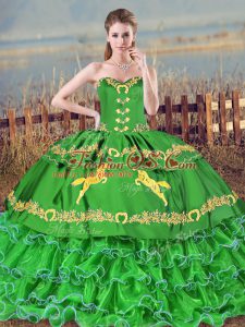 Green Sleeveless Embroidery and Ruffled Layers Lace Up Quinceanera Dress