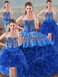 Unique Ball Gowns Quinceanera Gowns Royal Blue Sweetheart Fabric With Rolling Flowers Sleeveless Floor Length Lace Up