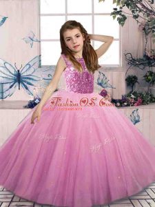 Lilac Scoop Neckline Beading Pageant Dress Sleeveless Lace Up