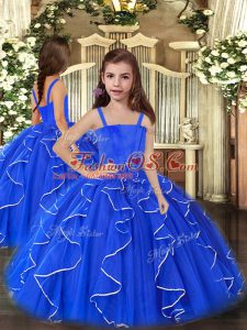 Stylish Straps Sleeveless Lace Up Kids Formal Wear Royal Blue Tulle
