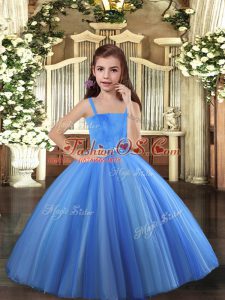New Arrival Straps Sleeveless Little Girl Pageant Dress Floor Length Beading Blue and Yellow And White Tulle