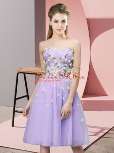 Knee Length Lavender Quinceanera Dama Dress Sweetheart Sleeveless Lace Up