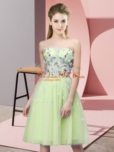 Tulle Sweetheart Sleeveless Lace Up Appliques Bridesmaid Dress in Yellow Green