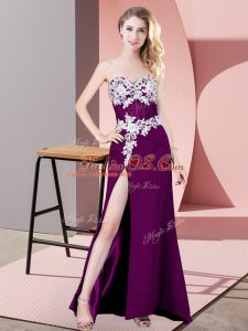 Eggplant Purple Zipper Sweetheart Lace and Appliques Evening Outfits Chiffon Sleeveless