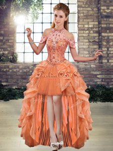 High Low A-line Sleeveless Orange Prom Dresses Lace Up