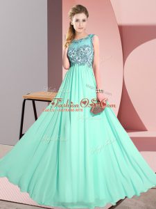 Customized Chiffon Sleeveless Floor Length Dama Dress and Beading and Appliques