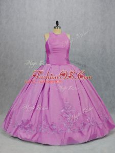 Lilac Ball Gowns Embroidery Vestidos de Quinceanera Lace Up Satin Sleeveless Floor Length