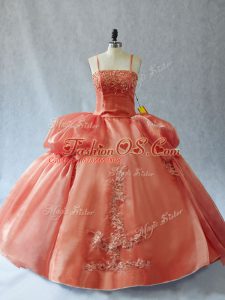 Rust Red Organza Lace Up Straps Sleeveless Floor Length Sweet 16 Dresses Appliques