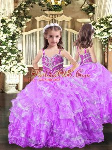Organza Sleeveless Floor Length Little Girl Pageant Gowns and Beading and Ruffles