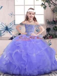 Straps Sleeveless Lace Up Kids Formal Wear Lavender Tulle