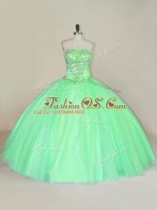 Modern Green Strapless Neckline Beading and Sequins Quinceanera Dress Sleeveless Lace Up