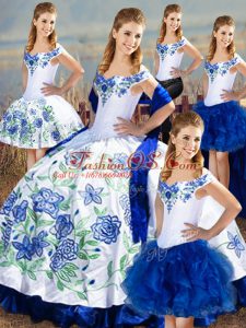 Satin and Organza Sleeveless Floor Length Sweet 16 Dresses and Embroidery and Ruffles
