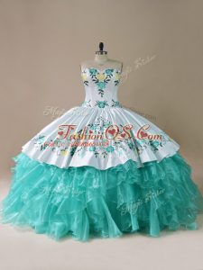 Organza Sleeveless Floor Length 15th Birthday Dress and Embroidery and Ruffles