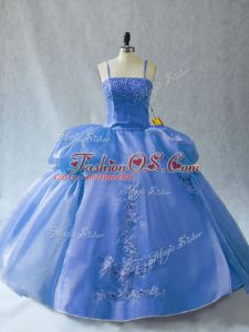 Blue Sweet 16 Dress Sweet 16 and Quinceanera with Appliques Straps Sleeveless Lace Up