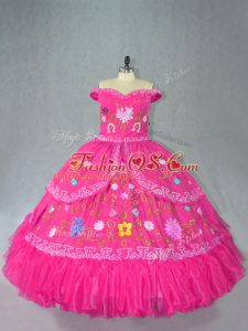Hot Pink Sleeveless Organza Lace Up Quinceanera Dresses for Sweet 16 and Quinceanera