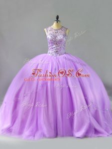 Elegant Floor Length Lavender Vestidos de Quinceanera Scoop Sleeveless Lace Up