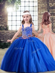 Discount Tulle Sleeveless Floor Length Little Girl Pageant Dress and Beading