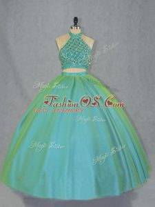 Custom Fit Halter Top Sleeveless 15th Birthday Dress Beading Green Tulle