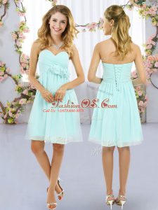 Sleeveless Chiffon Mini Length Lace Up Quinceanera Court Dresses in Aqua Blue with Hand Made Flower