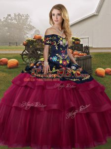 Edgy Brush Train Ball Gowns 15 Quinceanera Dress Fuchsia Off The Shoulder Tulle Sleeveless Lace Up