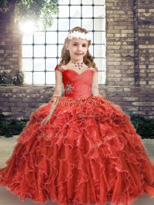 Sleeveless Lace Up Floor Length Beading and Ruffles Little Girls Pageant Dress Wholesale
