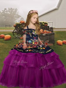 Long Sleeves Embroidery Lace Up Kids Formal Wear